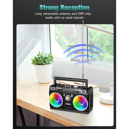 PRUNUS 750 AM FM Radio Portable with Bluetooth Dual Speakers – In Use