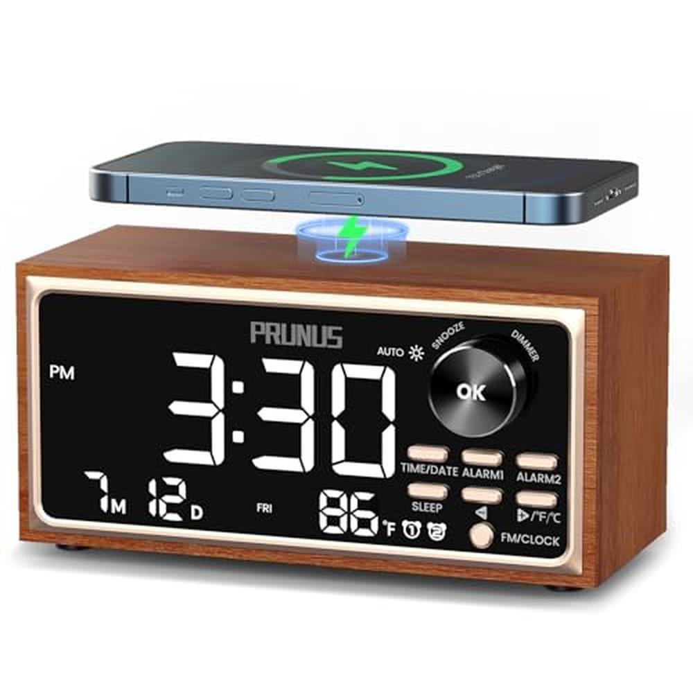 PRUNUS J-177 Retro Vintage Alarm Clock Radio with Fast – Front View