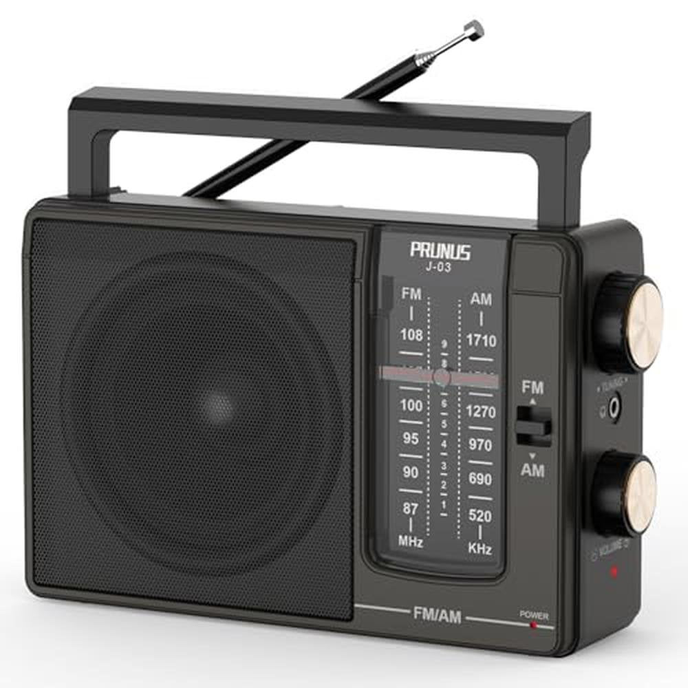 PRUNUS J03 AM FM Radio Portable Plug in Wall or AA Battery – Front View