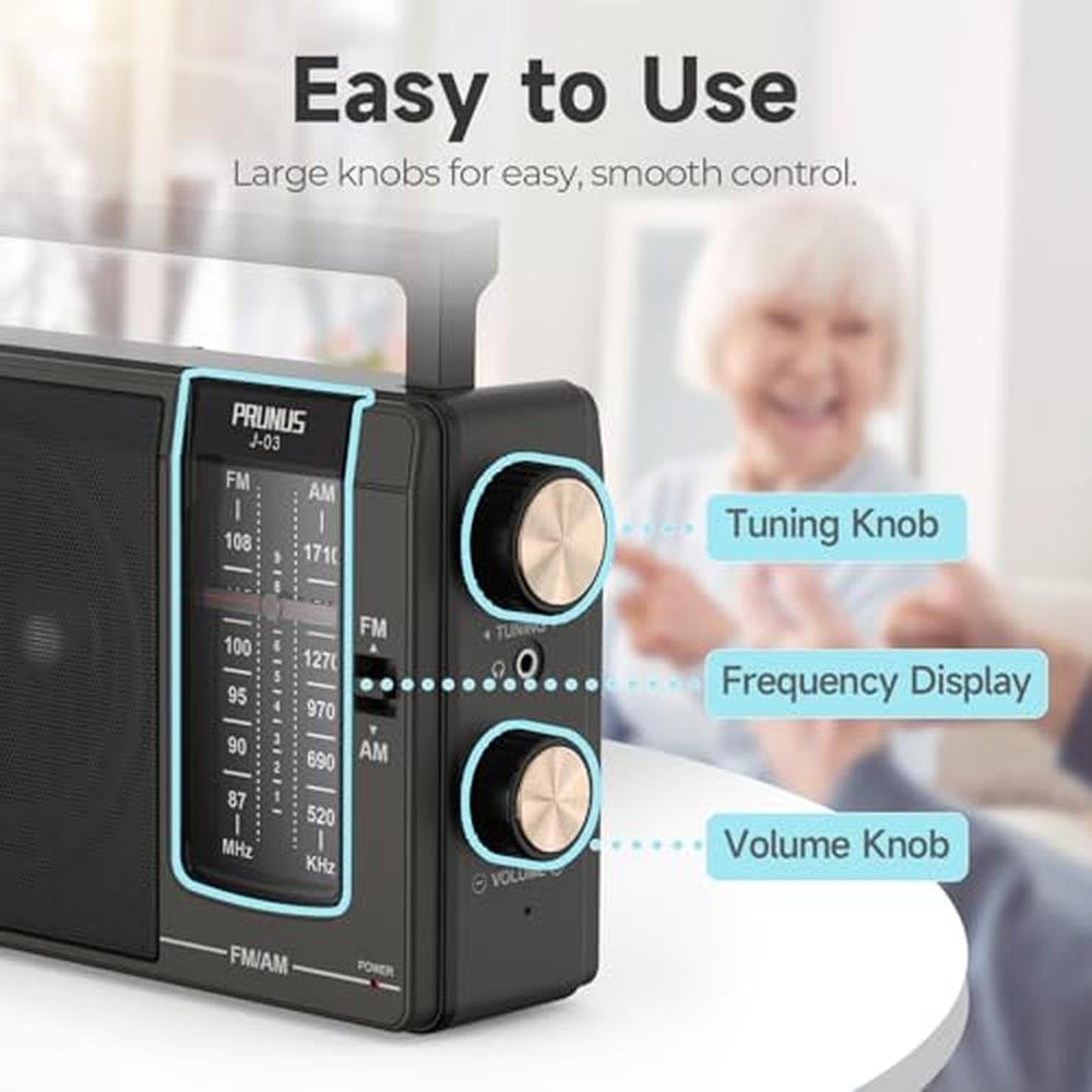 PRUNUS J03 AM FM Radio Portable Plug in Wall or AA Battery – In Use
