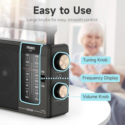 PRUNUS J03 AM FM Radio Portable Plug in Wall or AA Battery – In Use