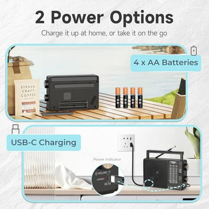 PRUNUS J03C AM FM Radio Portable USB or AA Battery Operated – Side View