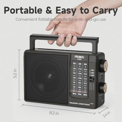PRUNUS J03C AM FM Radio Portable USB or AA Battery Operated – Close-up Detail