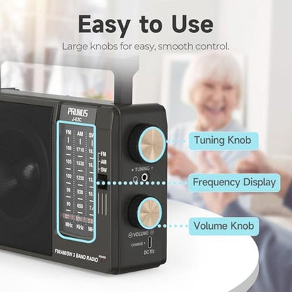PRUNUS J03C AM FM Radio Portable USB or AA Battery Operated – In Use