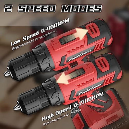 Drill Set: PULITUO Cordless Drill 20V Electric Power Drill – Side View