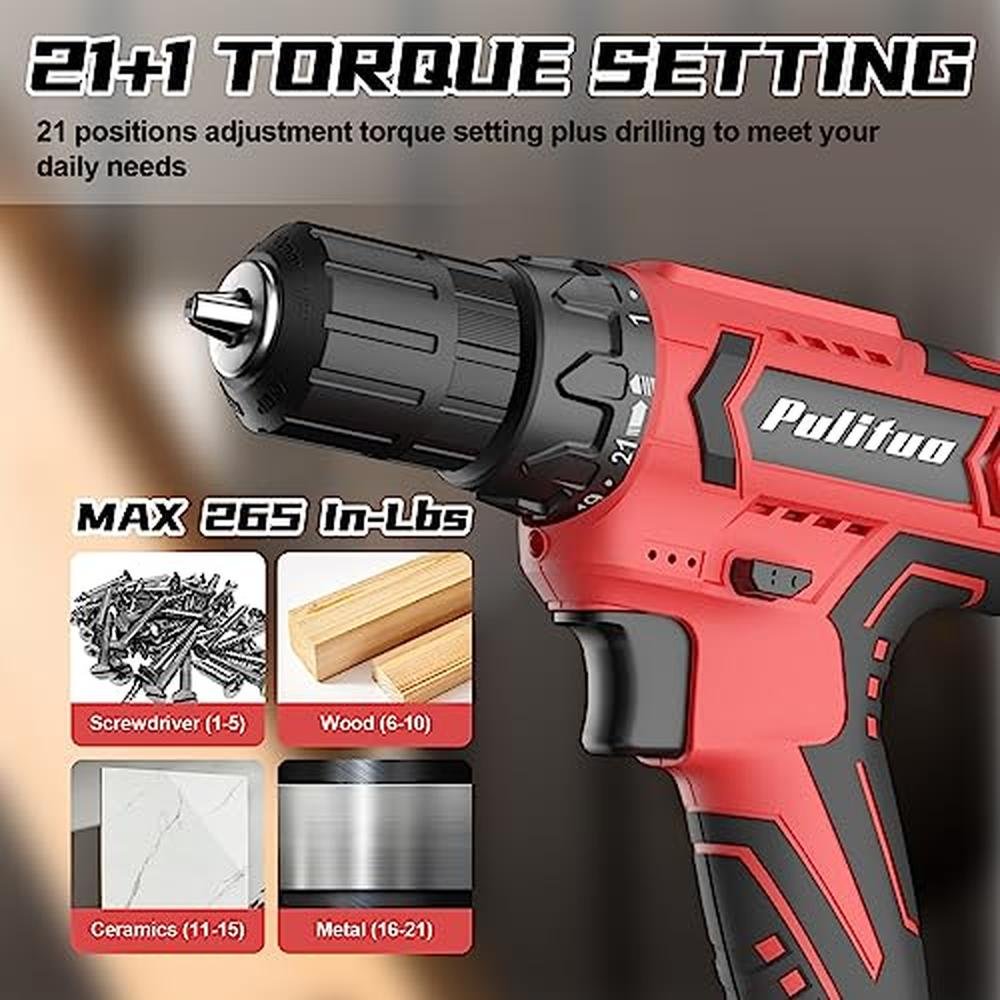Drill Set: PULITUO Cordless Drill 20V Electric Power Drill – Close-up Detail