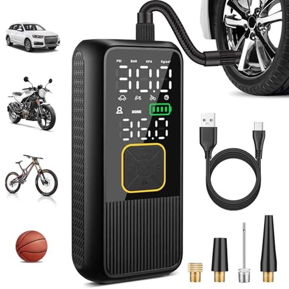 Tire Inflator: Pwperry Portable Air Compressor 4x Faster – Front View