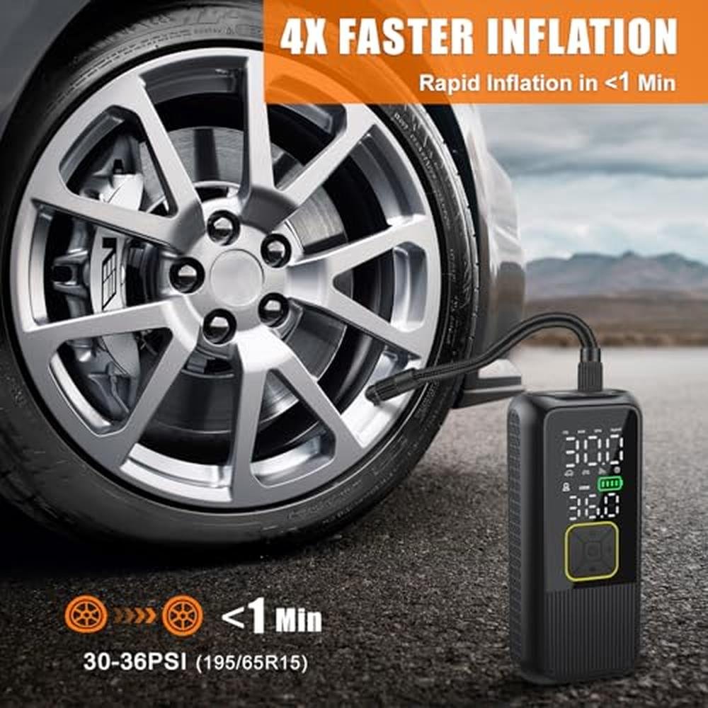 Tire Inflator: Pwperry Portable Air Compressor 4x Faster – Side View