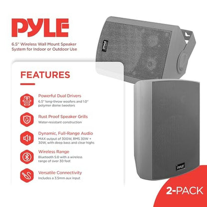 Pyle 6.5 Inch Wall Mount Waterproof Speaker System for – Side View