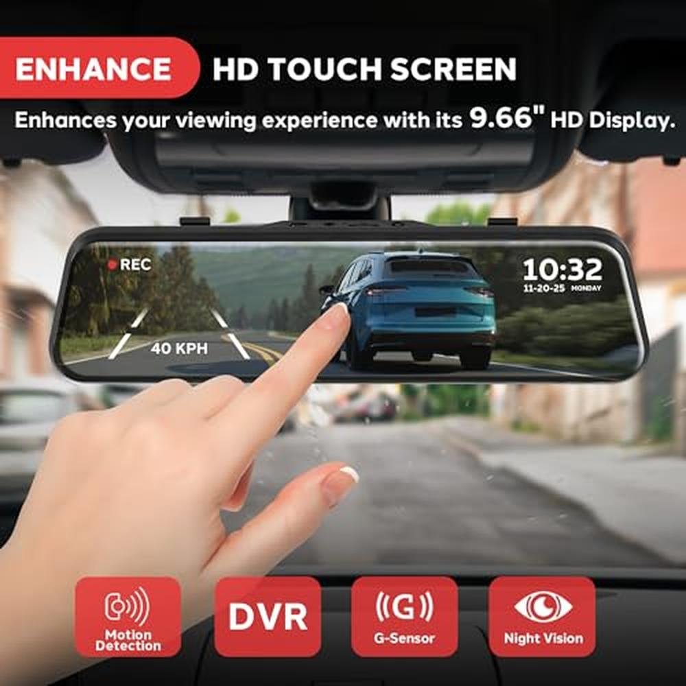 Pyle Dual Dash Cam Rearview Mirror – Close-up Detail
