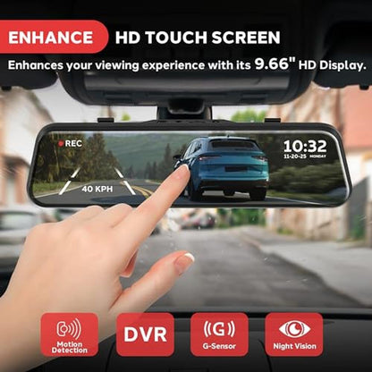 Pyle Dual Dash Cam Rearview Mirror – Close-up Detail