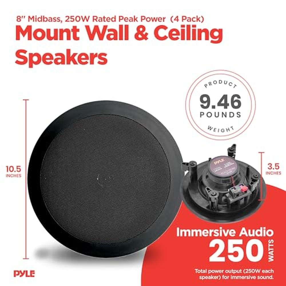 Pyle PDIC81RDBK 8 Inch 250 Watts Flush in-Wall in-Ceiling – Close-up Detail