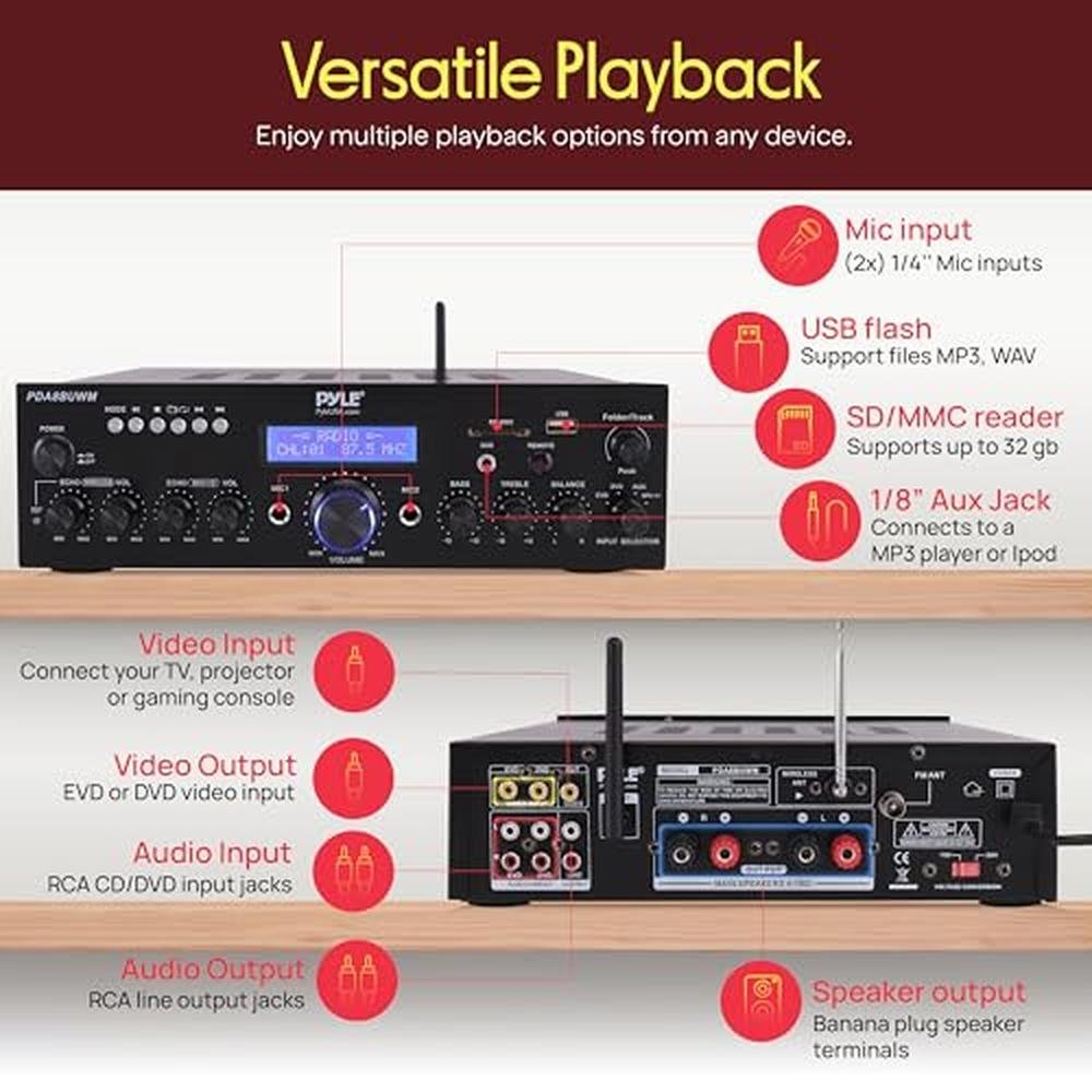 Pyle Wireless Microphone / Bluetooth Amplifier Combo – Side View