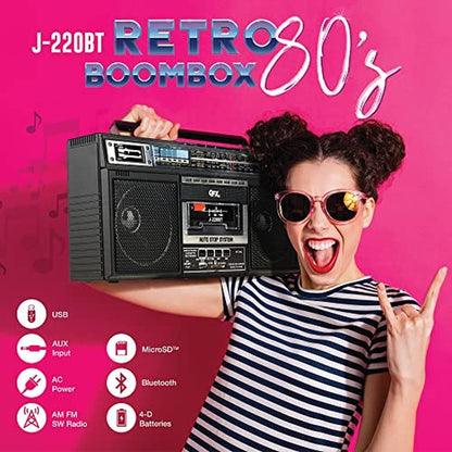 Radio Band: QFX J-220BT Boombox MP3 Conversion from Radio – Side View