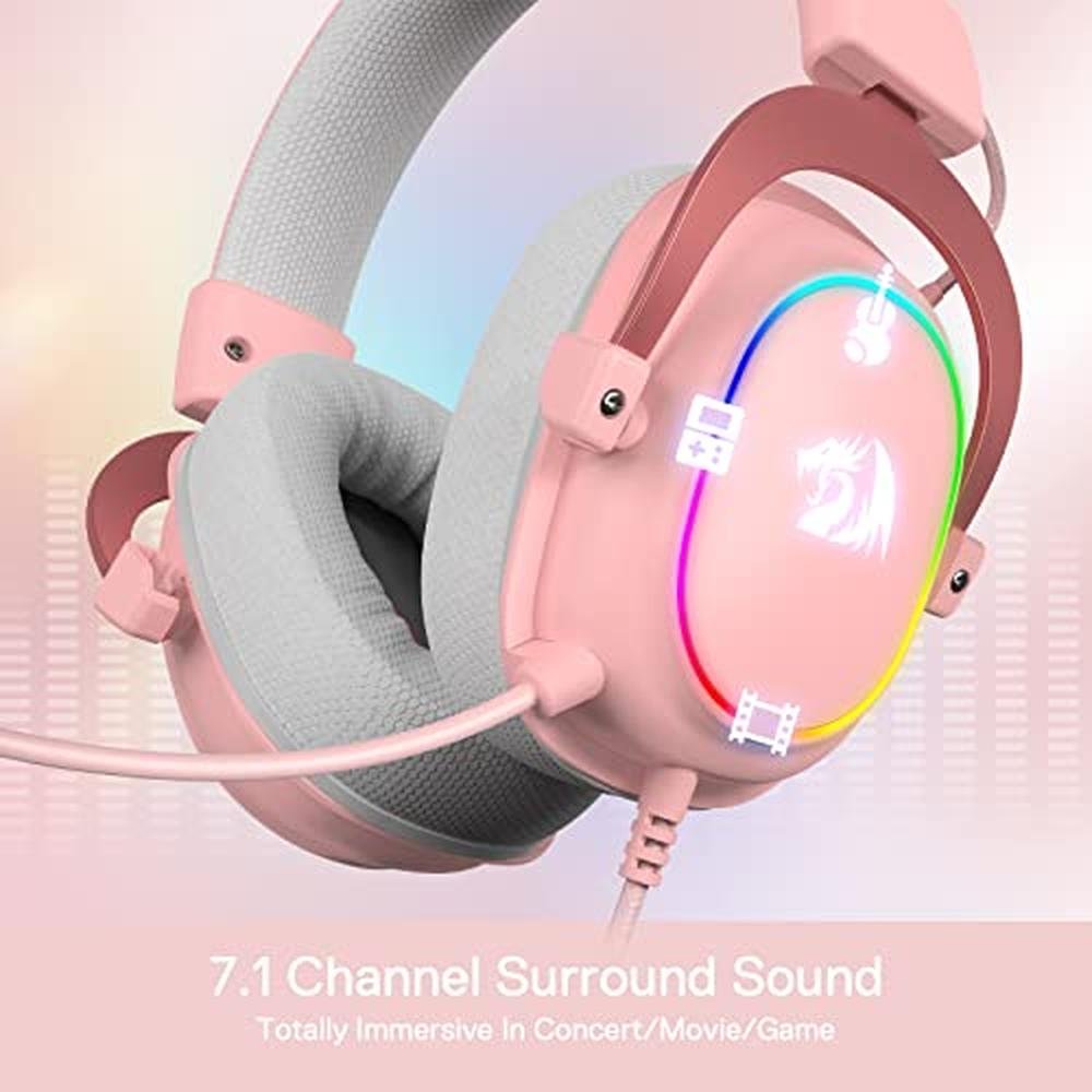 Redragon H510 Zeus-X RGB Pink Wired Gaming Headset – Close-up Detail