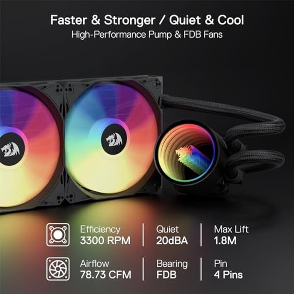 Redragon HL240: Premium ARGB Liquid Cooling System CPU – Side View