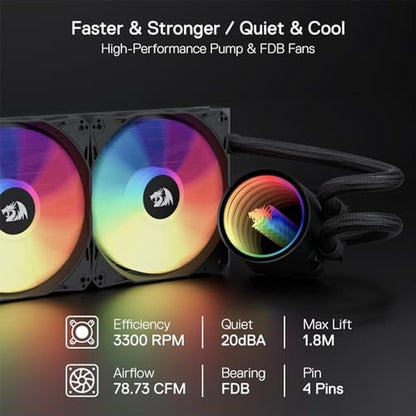 Redragon HL240: Premium ARGB Liquid Cooling System CPU – Side View
