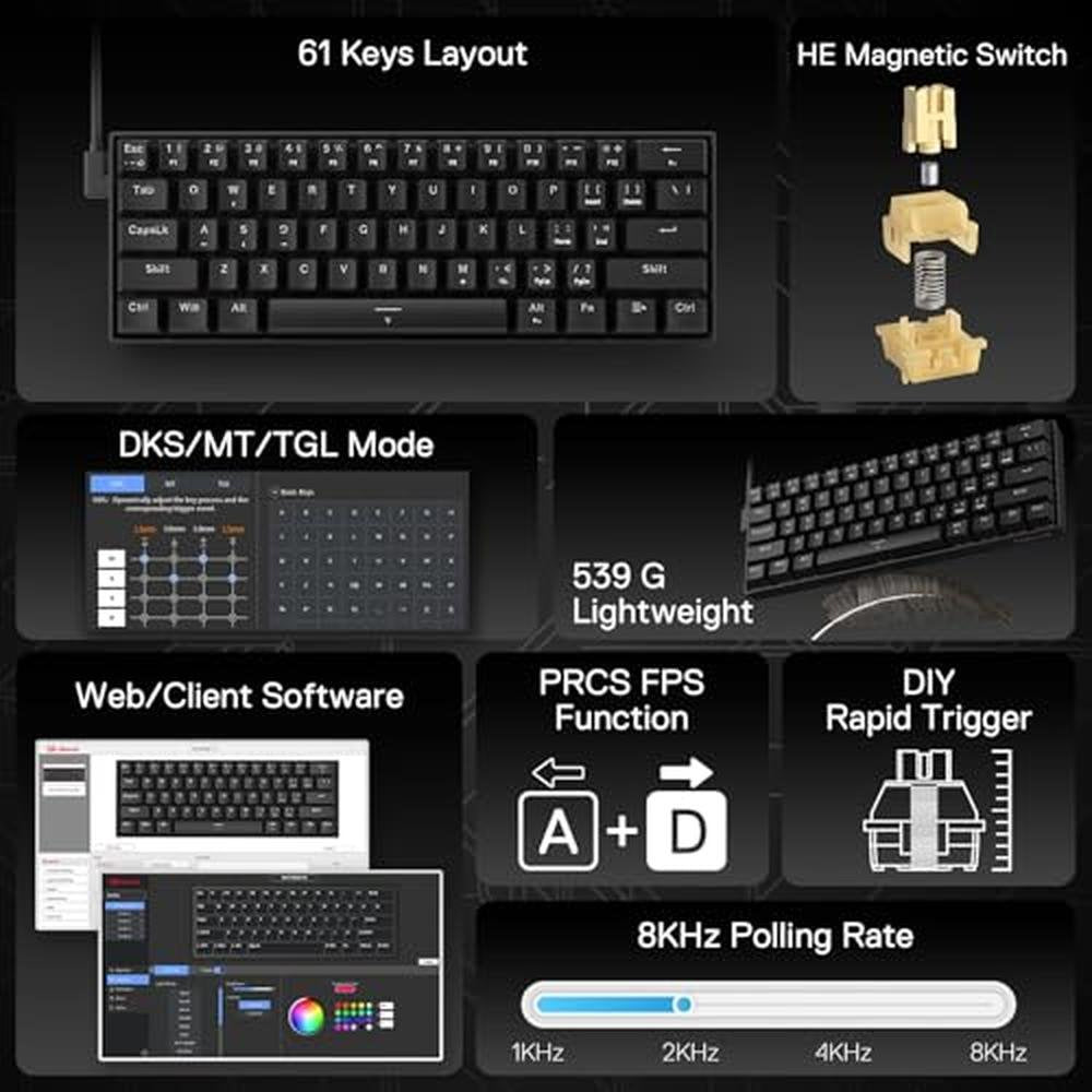 Gaming Keyboard: Redragon K617 HE Rapid Trigger Gaming – Side View
