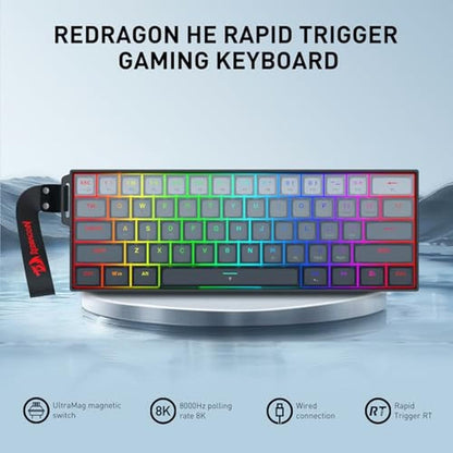 Gaming Keyboard: Redragon K617 HE Rapid Trigger 60% 61 Keys – Side View