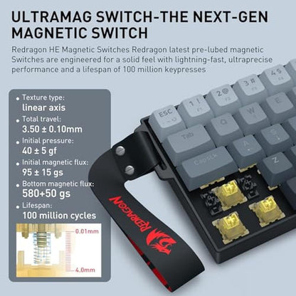 Gaming Keyboard: Redragon K617 HE Rapid Trigger 60% 61 Keys – Close-up Detail
