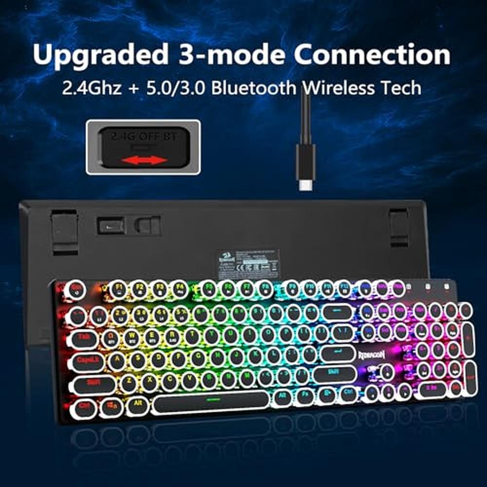 Redragon K710: Wireless Typewriter Style Mechanical Gaming – Close-up Detail