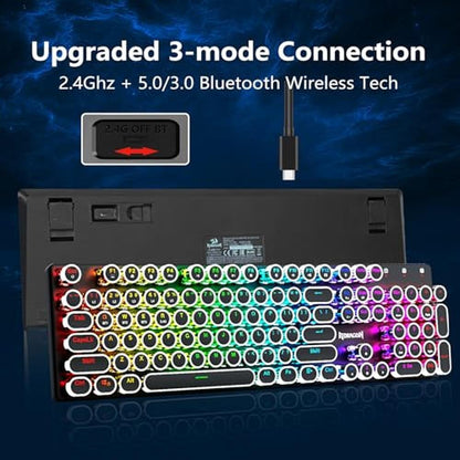 Redragon K710: Wireless Typewriter Style Mechanical Gaming – Close-up Detail