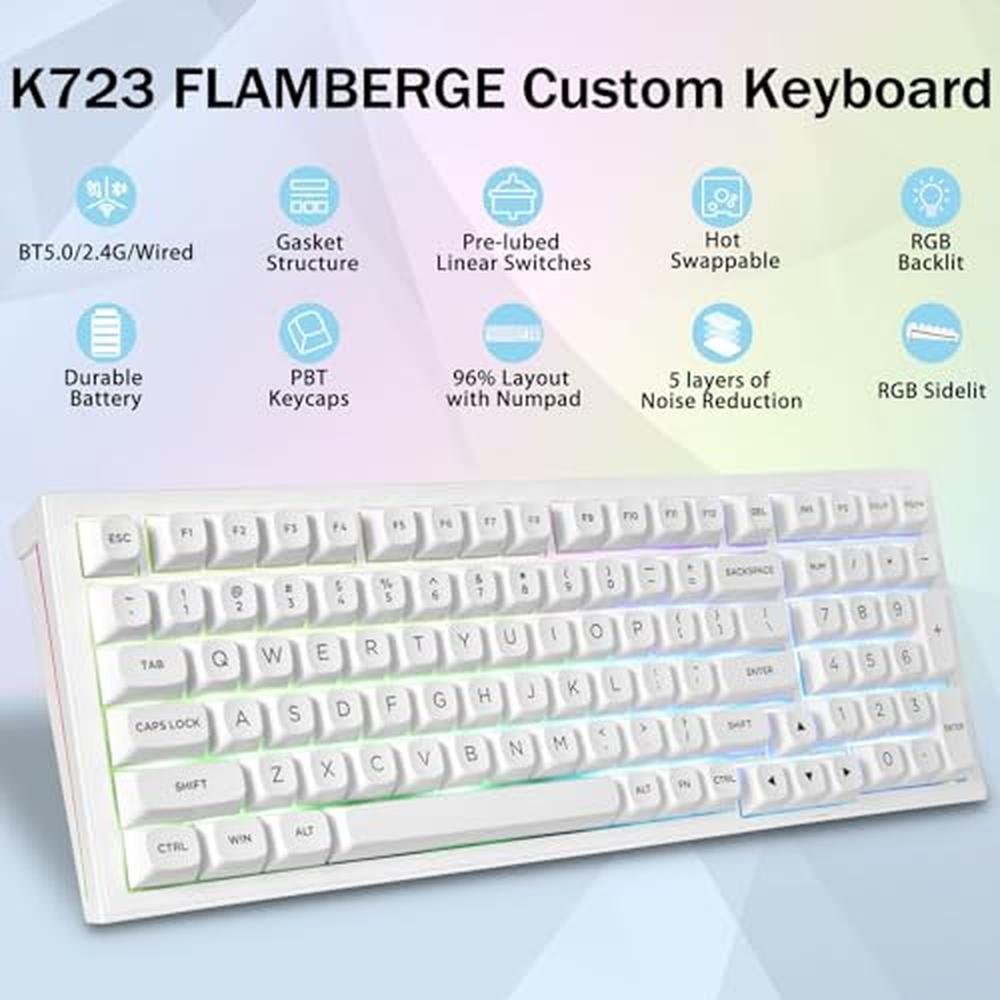 Redragon K723: Wireless Mechanical Gaming Keyboard Creamy – Side View