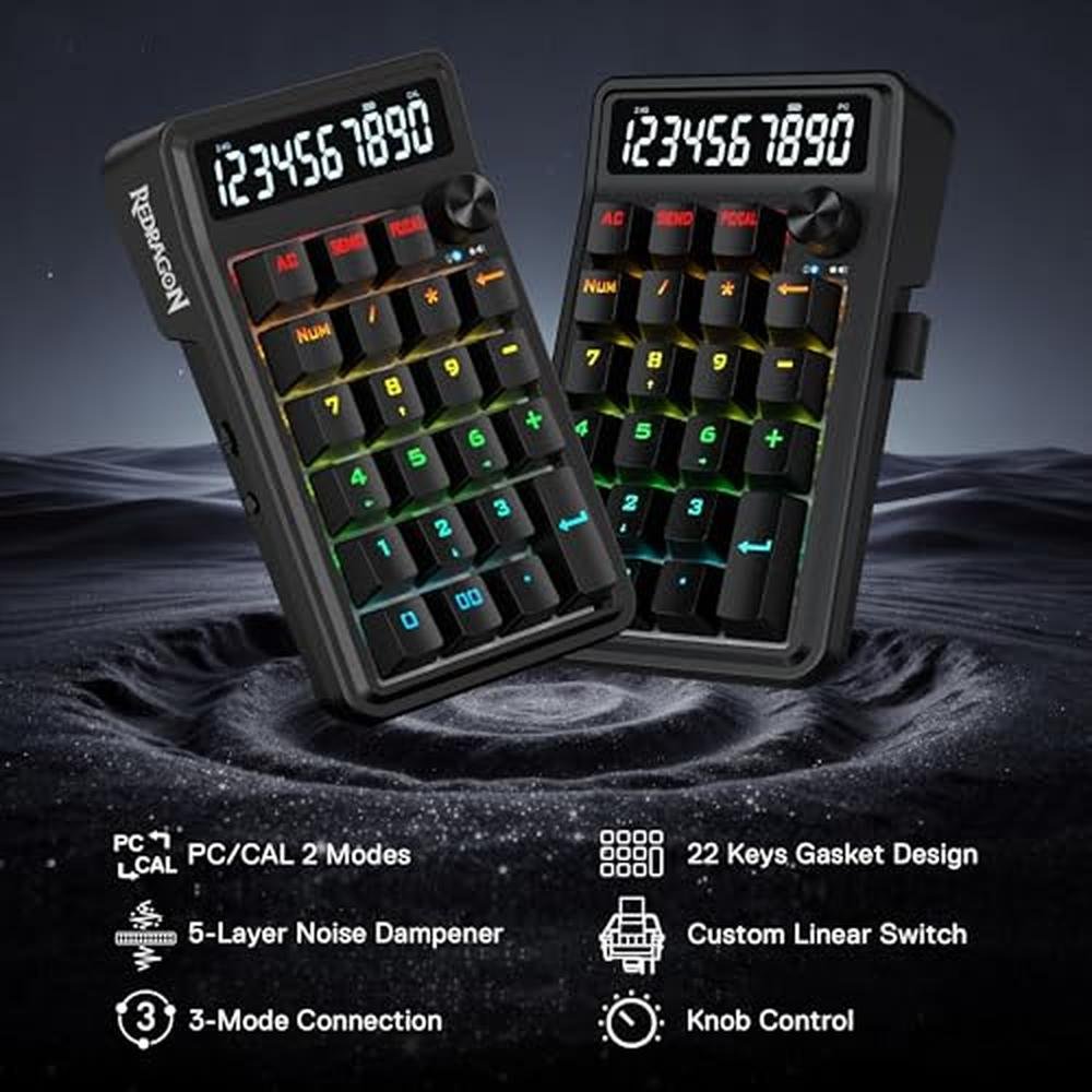 Redragon K733 PRO Wireless Gasket RGB Number Pad – Side View