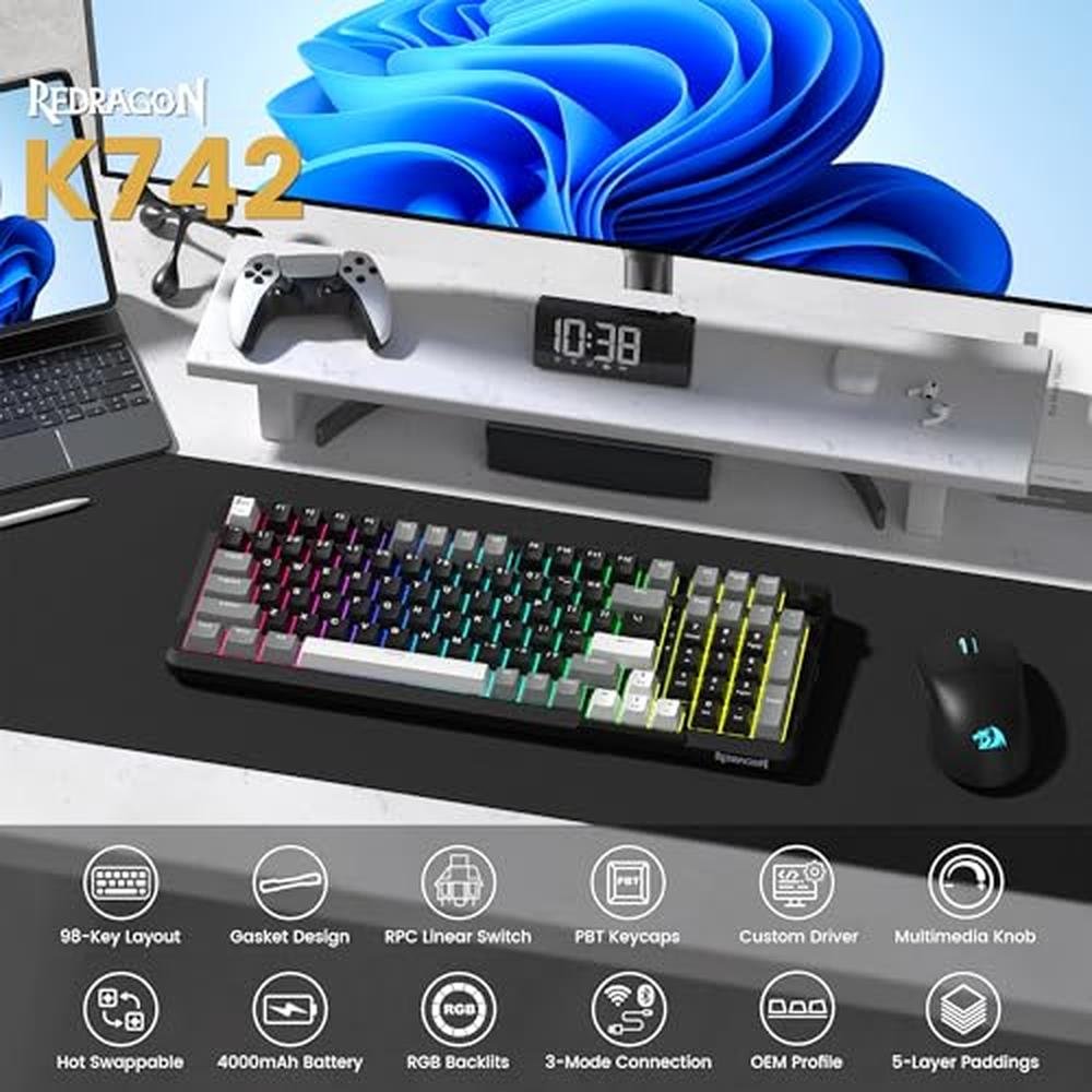 Keyboard Redragon: Redragon K742 Wireless Mechanical Gaming – Side View