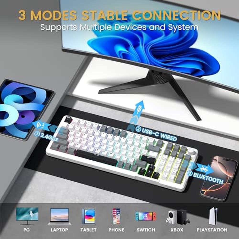 Keyboard White: Redragon K742 Wireless Mechanical Gaming – Close-up Detail