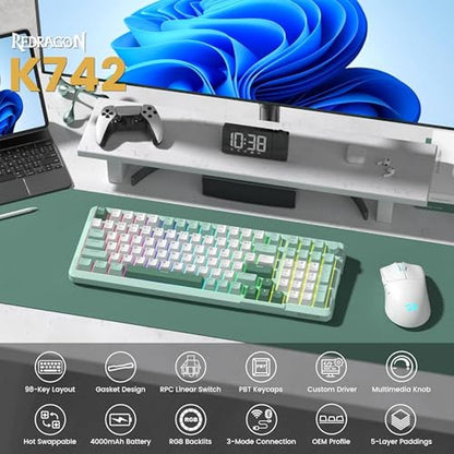 Keyboard Green: Redragon K742 Wireless Mechanical Gaming – Side View