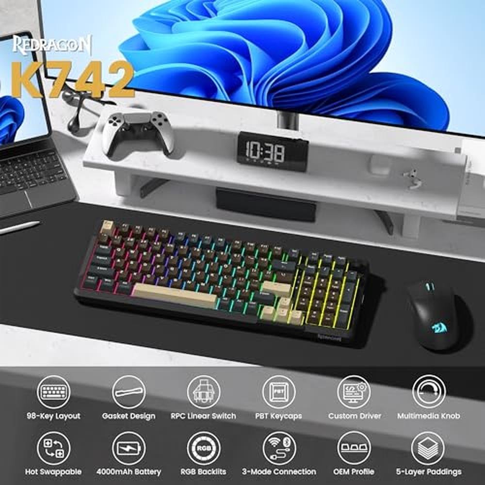 Keyboard Brown: Redragon K742 Wireless Mechanical Gaming – Side View