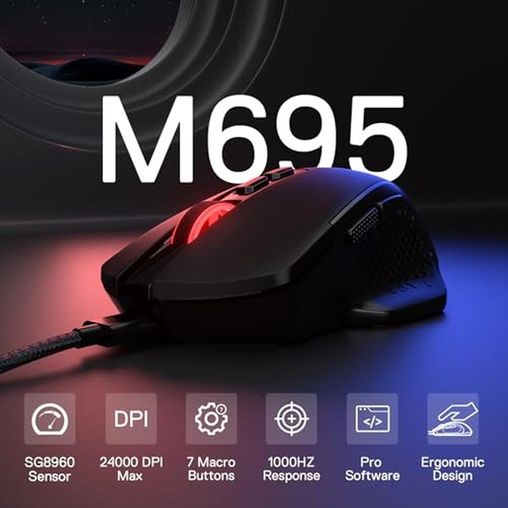 Gaming DPI: Redragon M695 Wired Gaming Mouse 24 – Side View