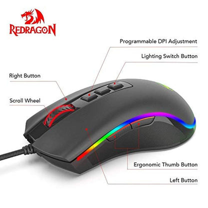 Redragon M711 Cobra Gaming Mouse with 16.8 Million RGB – Side View