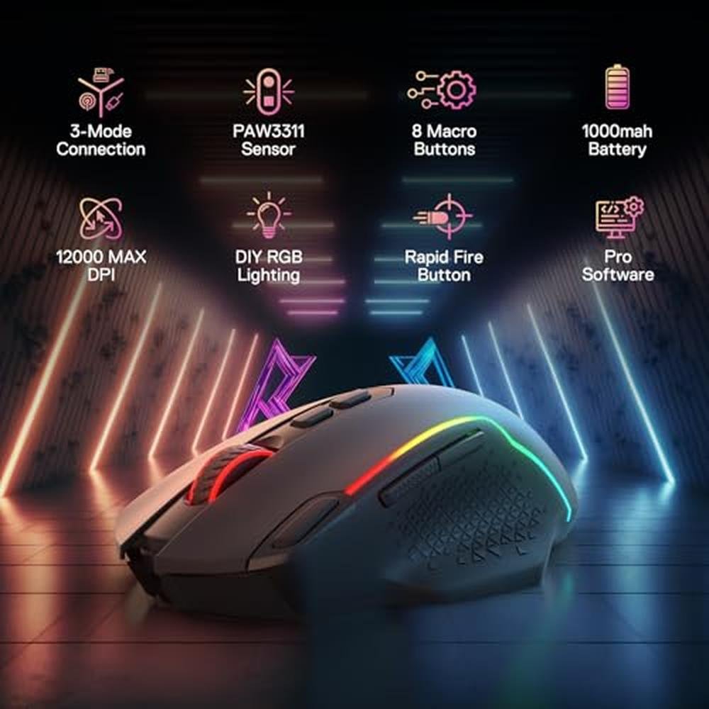 Mouse Redragon M810 MAX: 3-Mode Wireless Gaming Mouse 12000 – Side View