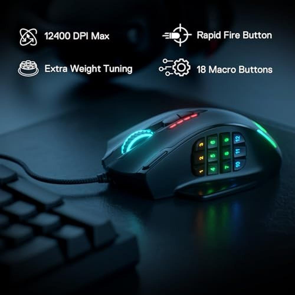 Mouse Redragon: Redragon M908 Impact RGB LED MMO Gaming – Side View