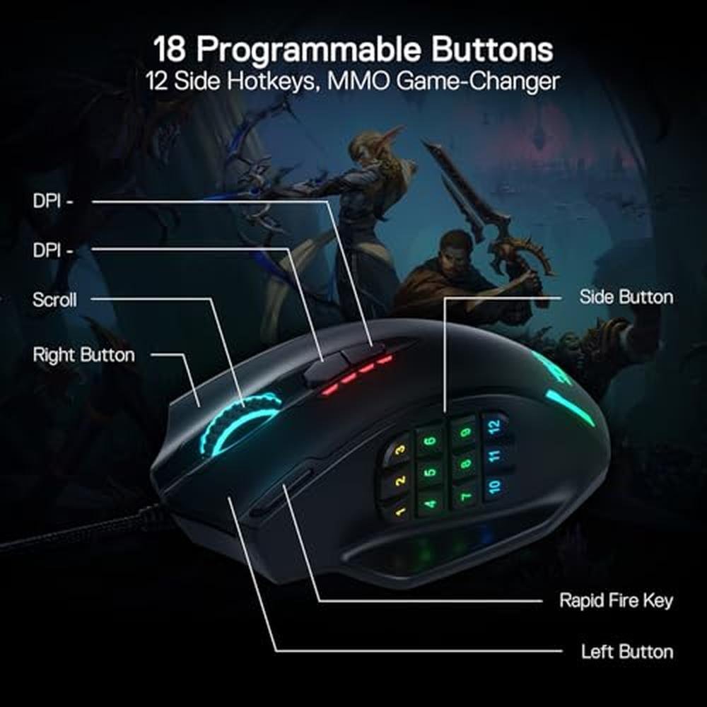 Mouse Redragon: Redragon M908 Impact RGB LED MMO Gaming – In Use