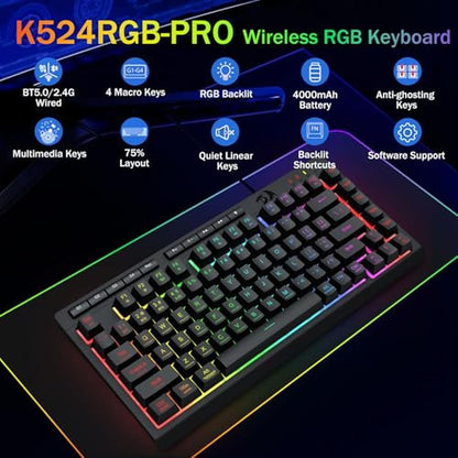 Gaming Keyboard: Redragon Portable Wireless 75% Mini RGB – Side View