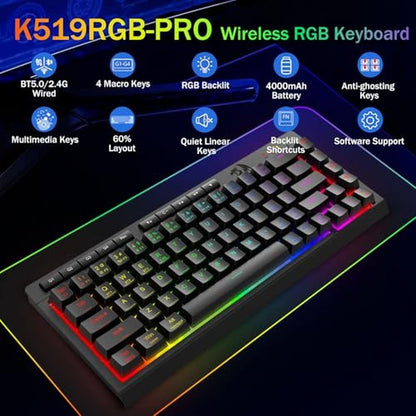 Gaming Keyboard: Redragon K519RGB-PRO 60% Mini Wireless – Side View