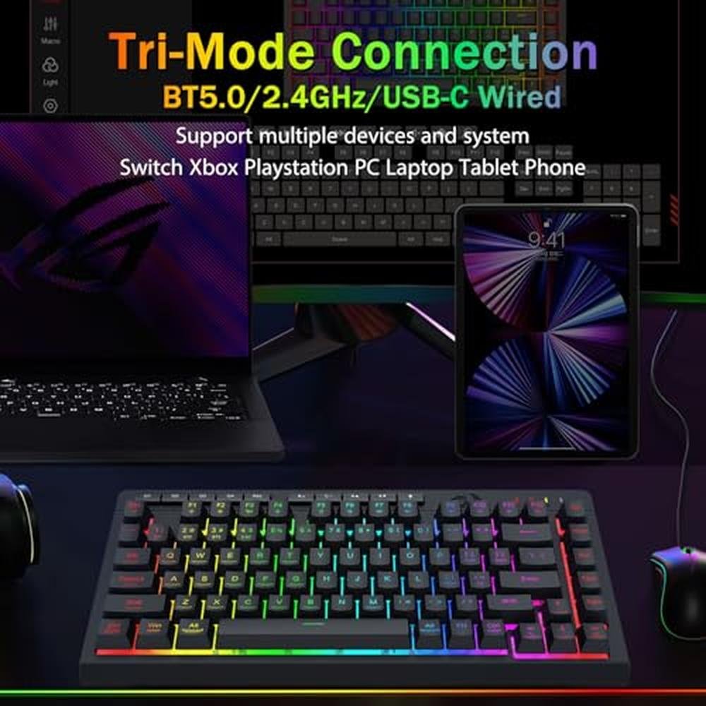 Gaming Keyboard: Redragon Portable Wireless 75% Mini RGB – Close-up Detail