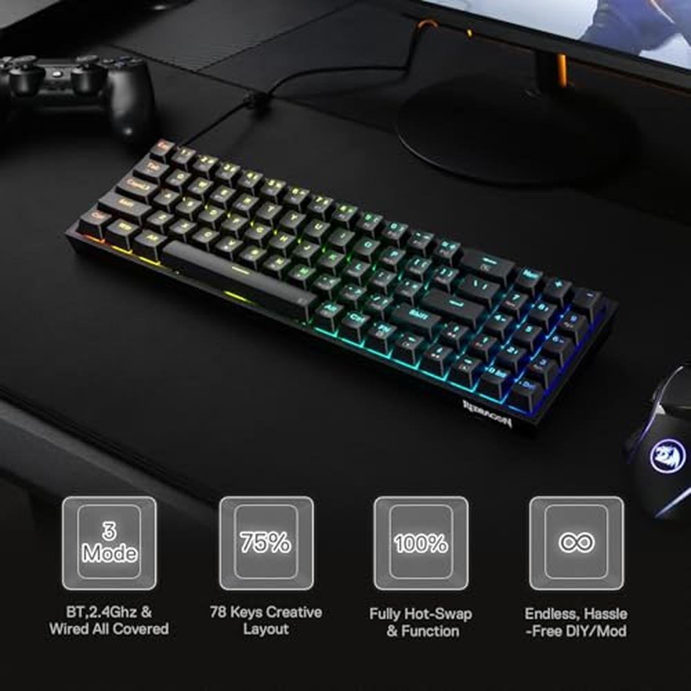 Gaming Keyboard: Redragon S136 75% K628 Tri-Mode Wireless – Side View