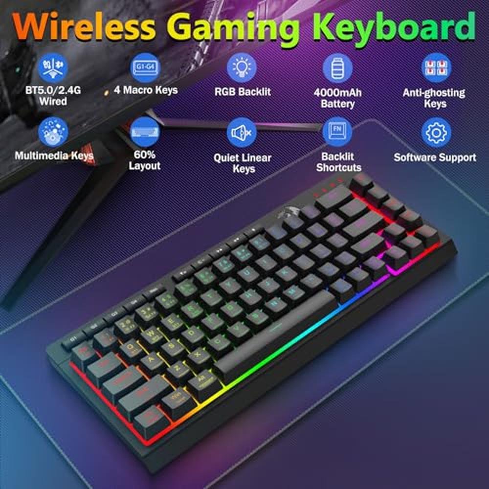 Gaming Keyboard Mouse Combo: Redragon Wireless 60% Portable – Close-up Detail