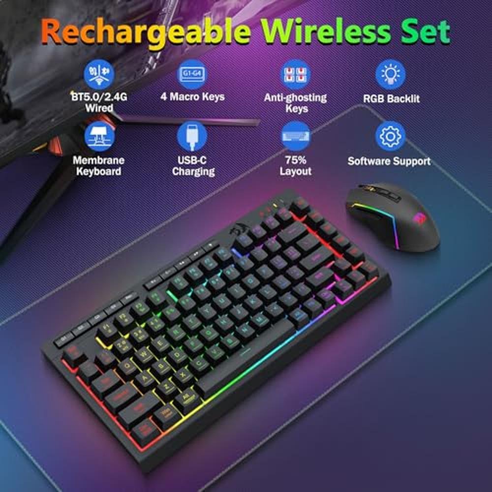 Redragon Wireless Gaming Keyboard and Mouse Combo – Side View