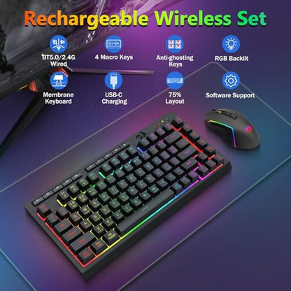 Redragon Wireless Gaming Keyboard and Mouse Combo – Side View