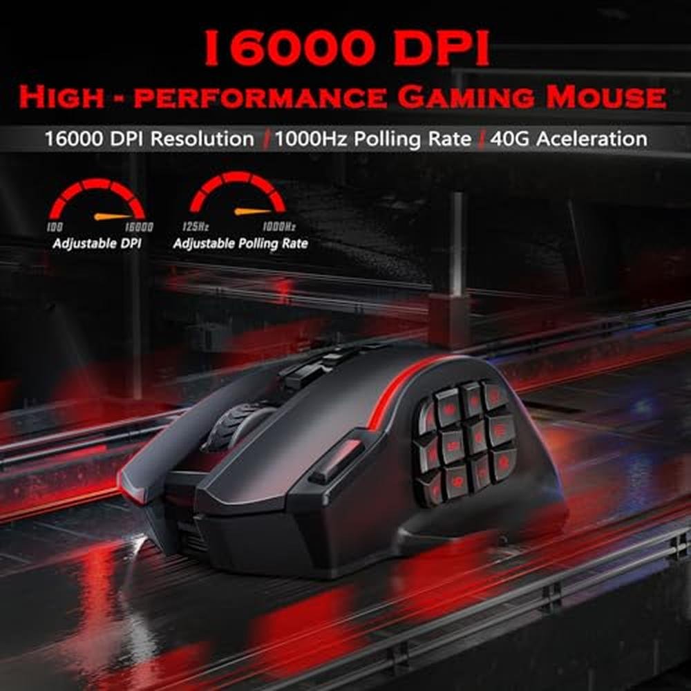 Gaming Mouse: Redragon M901P KS Wireless MMO Gaming Mouse – Side View
