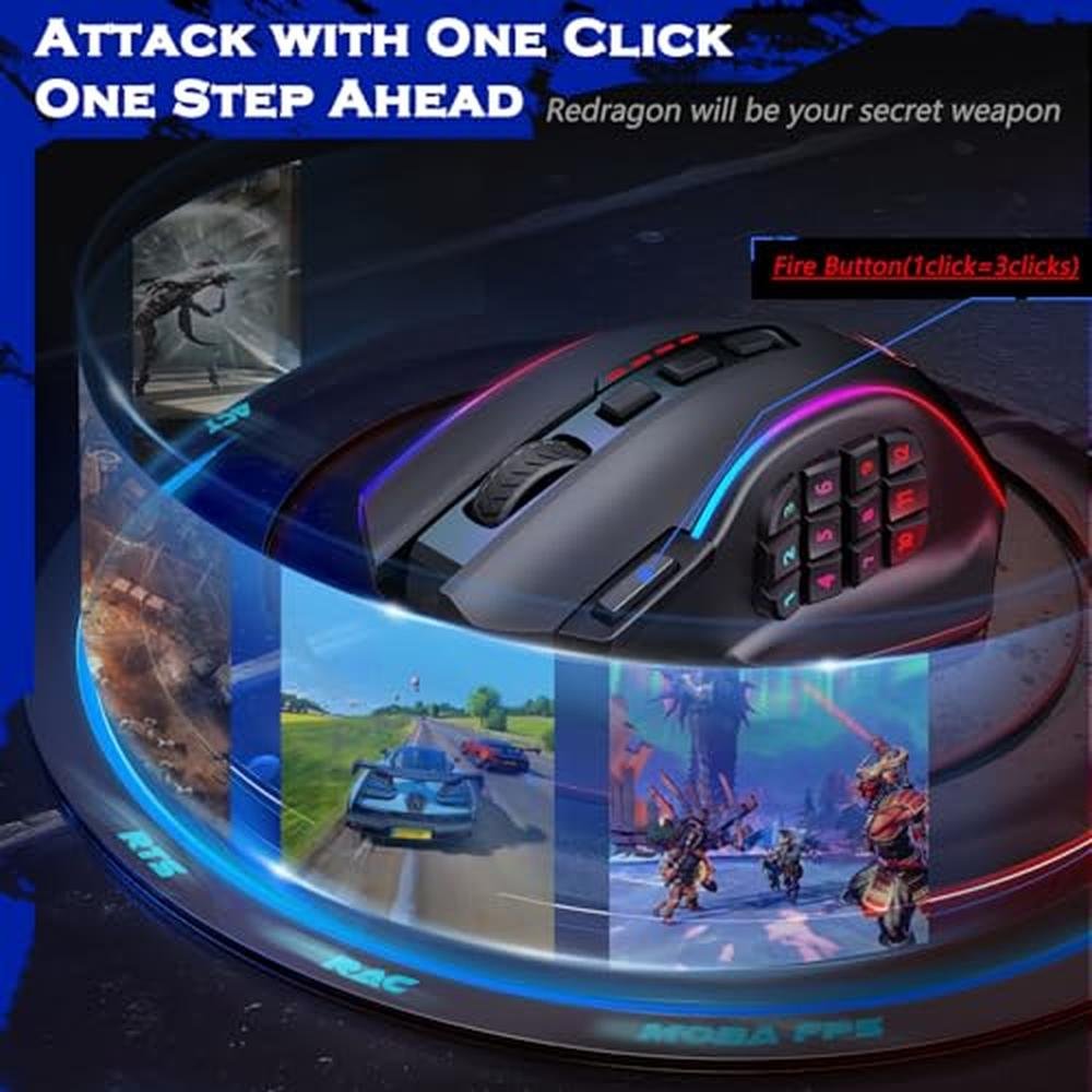 Gaming Mouse: Redragon M901P KS Wireless MMO Gaming Mouse – In Use