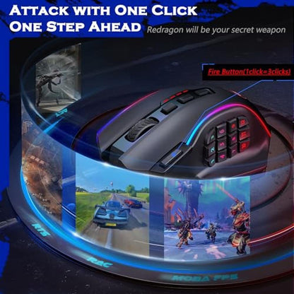 Gaming Mouse: Redragon M901P KS Wireless MMO Gaming Mouse – In Use