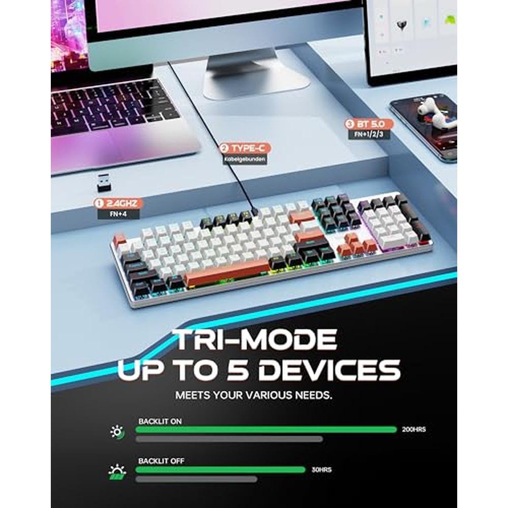 Gaming Keyboard: Redragon K671WBR Wireless Mechanical – Side View