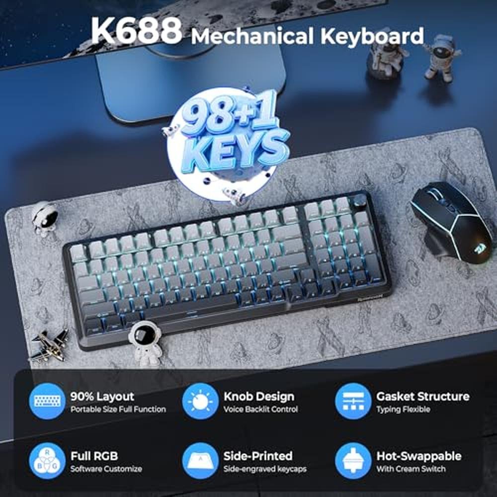 Keyboard Redragon: Redragon K688SP Wireless Mechanical – Side View