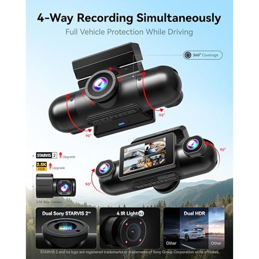 REDTIGER 4 Channel 360 View Dash Cam – Side View